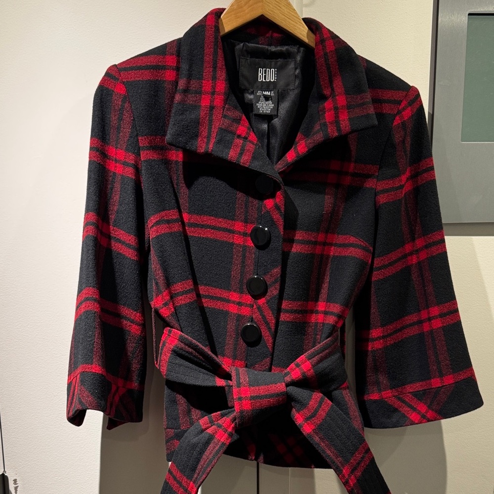 Black and Red Plaid Wool Women's Jacket